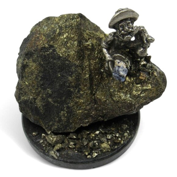 GOLD Prospector On Pyrite Rock Fools Gold With Metal MINER Figurine - Picture 5 of 9